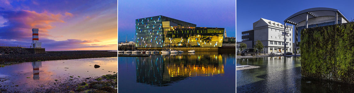 Islandreise Offroad 4x4 Sonnenuntergang in Gardur Harpa Reykjavik Rathaus Reykjavik